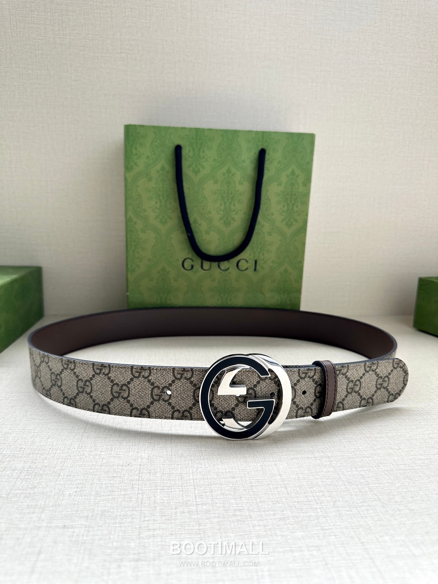 Gucci GG Marmont GG Supreme Canvas Reversible Belt with Double G Buckle Palladium 구찌 GG 마몬트 GG 슈프림 캔버스 리버서블 벨트 더블G 버클 황동 베이스 팔라듐 피니시 3.8cm 5