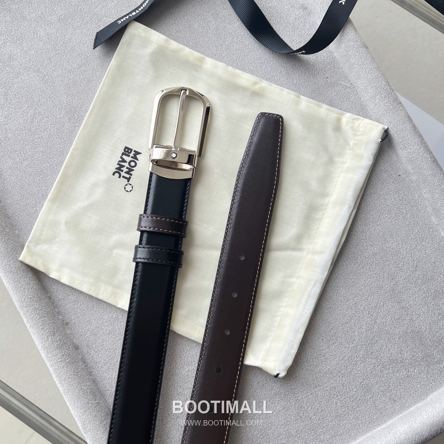 Montblanc Calfskin Grained Smooth Leather Reversible Belt with Star Logo Pin Buckle Palladium 몽블랑 카프스킨 그레인 스무스 레더 리버서블 벨트 스타 로고 핀 버클 황동 베이스 팔라듐 피니시 MB131188 3.5cm 6
