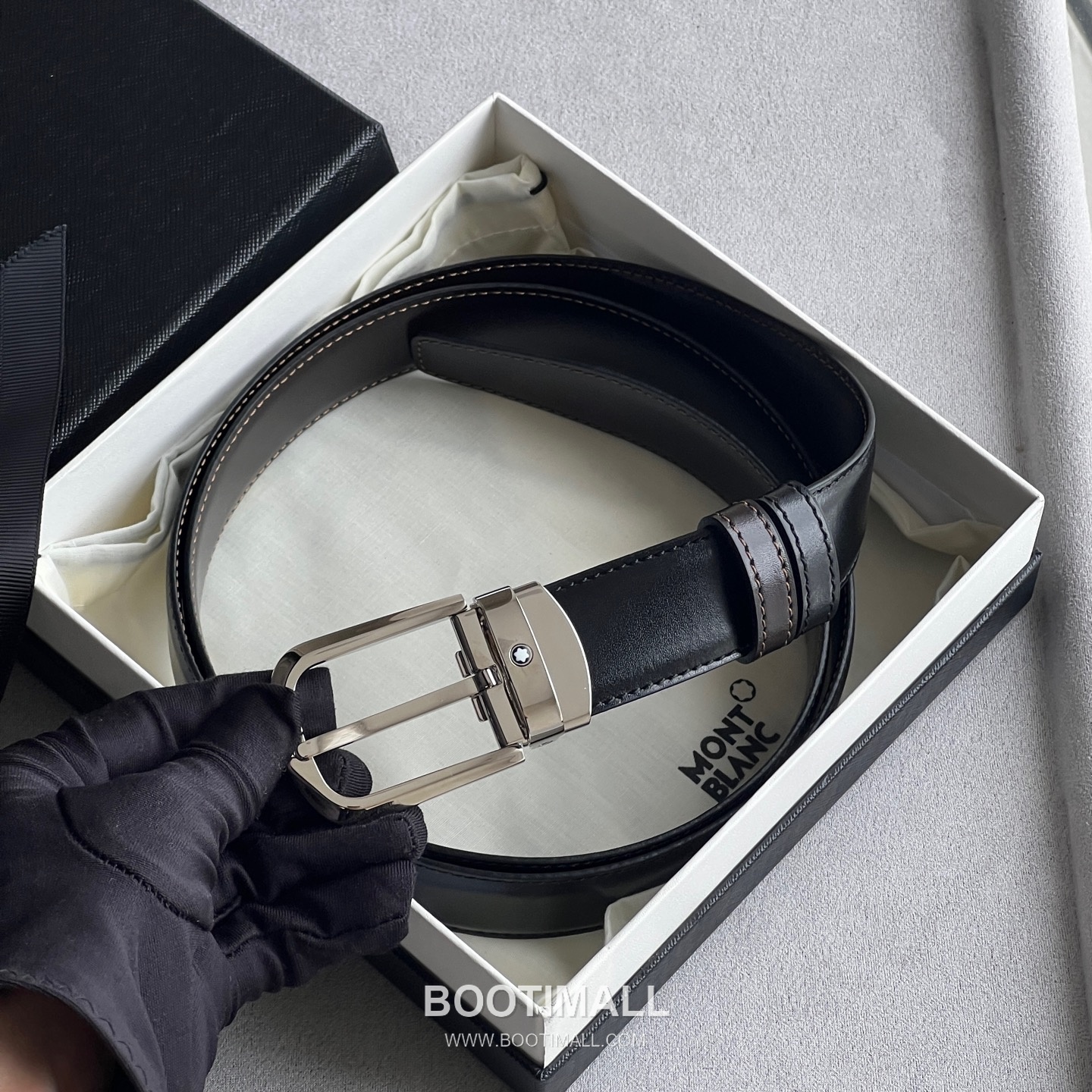 Montblanc Calfskin Grained Smooth Leather Reversible Belt with Star Logo Pin Buckle Palladium 몽블랑 카프스킨 그레인 스무스 레더 리버서블 벨트 스타 로고 핀 버클 황동 베이스 팔라듐 피니시 MB131188 3.5cm 8