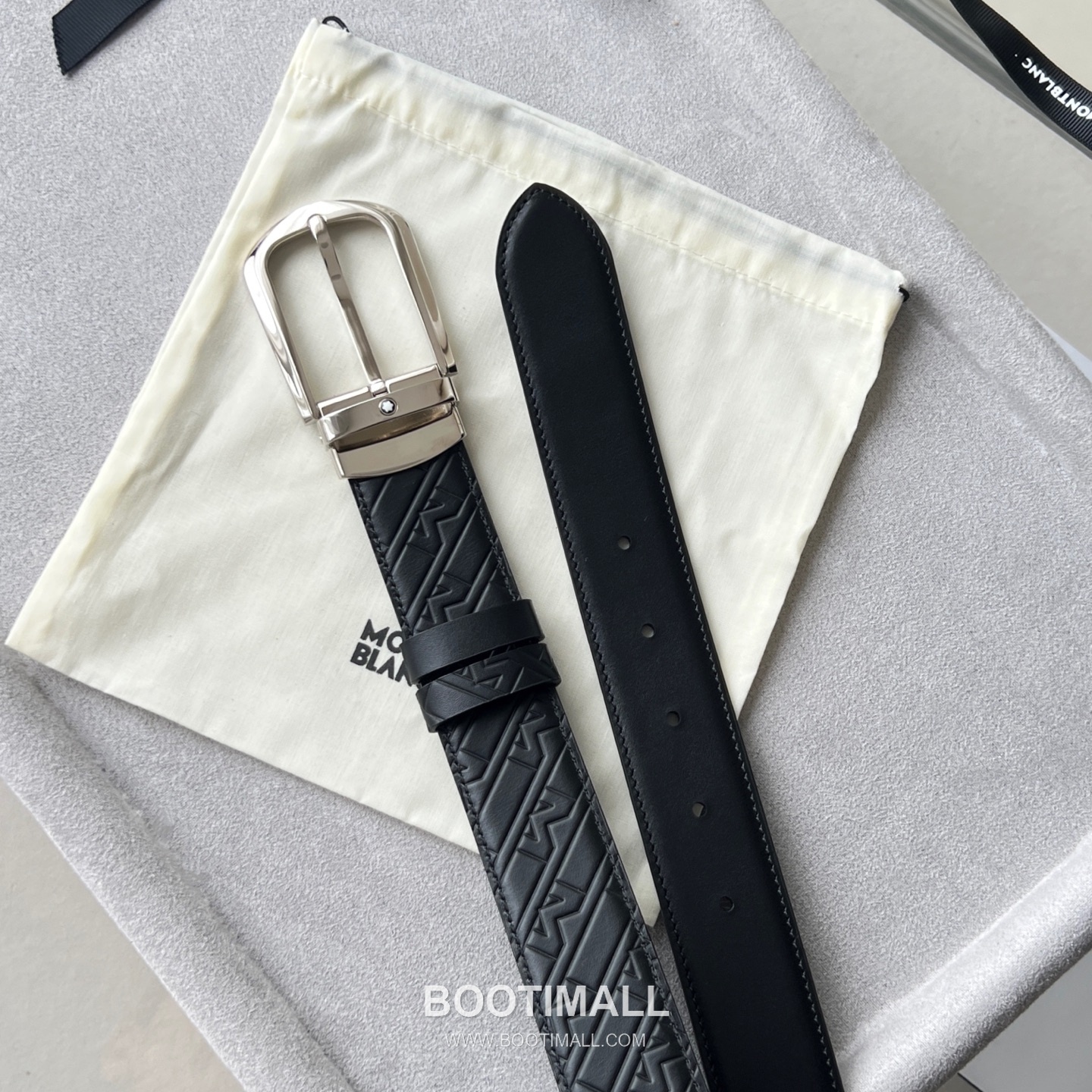 Montblanc Calfskin Grained Smooth Leather Reversible Belt with Star Logo Pin Buckle Palladium 몽블랑 카프스킨 그레인 스무스 레더 리버서블 벨트 스타 로고 핀 버클 황동 베이스 팔라듐 피니시 MB131188 3.5cm 2