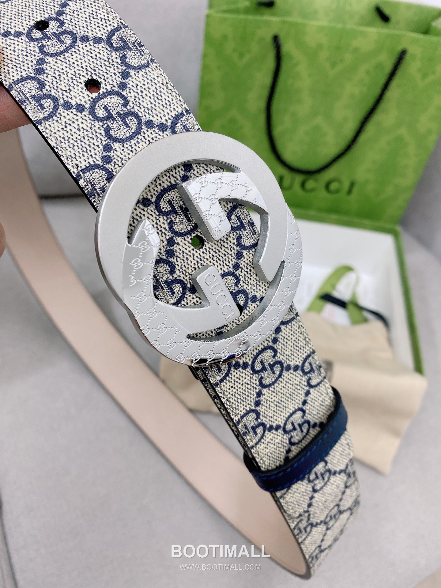 Gucci Calfskin Leather Belt with GG Logo Buckle Palladium 구찌 카프스킨 레더 벨트 GG 로고 버클 황동 베이스 팔라듐 피니시 4.0cm 4