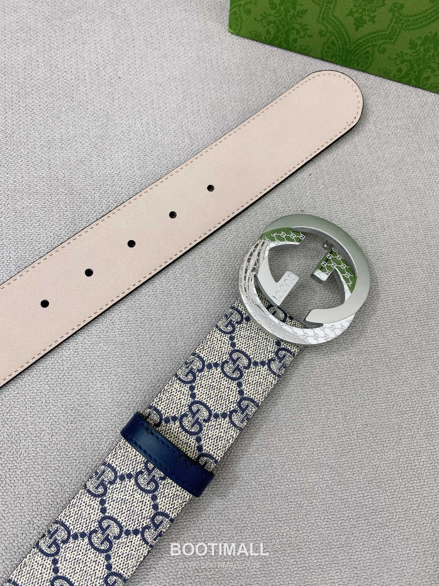 Gucci Calfskin Leather Belt with GG Logo Buckle Palladium 구찌 카프스킨 레더 벨트 GG 로고 버클 황동 베이스 팔라듐 피니시 4.0cm 6