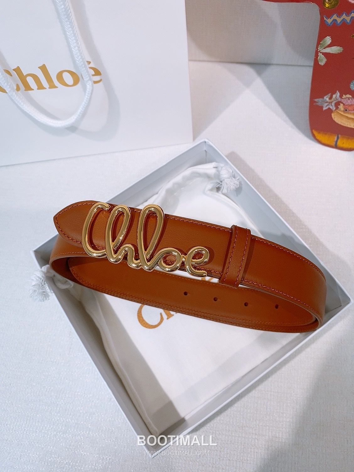 Chloé Calfskin Belt with Logo Buckle Gold-Plated 끌로에 카프스킨 벨트 로고 버클 3.0cm 4