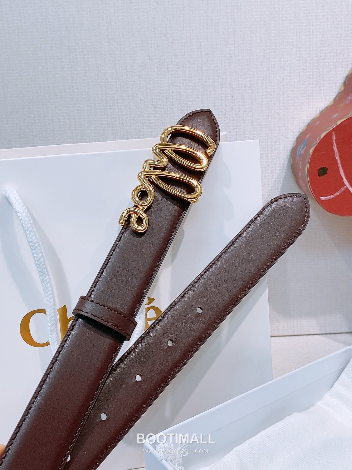 Chloé Calfskin Belt with Logo Buckle Gold-Plated 끌로에 카프스킨 벨트 로고 버클 3.0cm 4