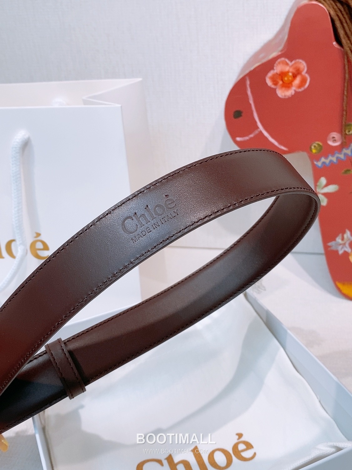 Chloé Calfskin Belt with Logo Buckle Gold-Plated 끌로에 카프스킨 벨트 로고 버클 3.0cm 5