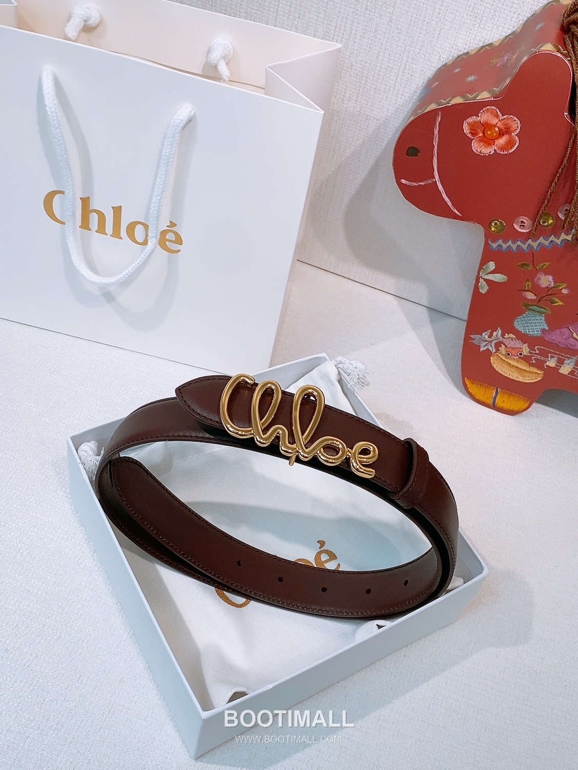 Chloé Calfskin Belt with Logo Buckle Gold-Plated 끌로에 카프스킨 벨트 로고 버클 3.0cm 6