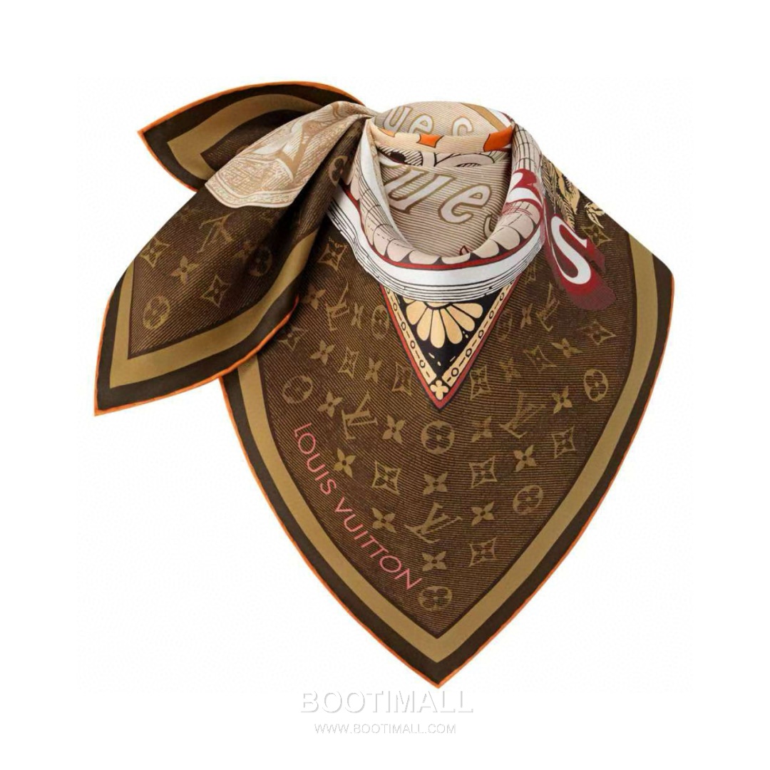 Louis Vuitton Malles Merveilleuses Monogram Silk Square Scarf 100% Mulberry Silk Print Scarf 루이비통 말르 메르베유즈 모노그램 실크 스퀘어 스카프 90cm 2