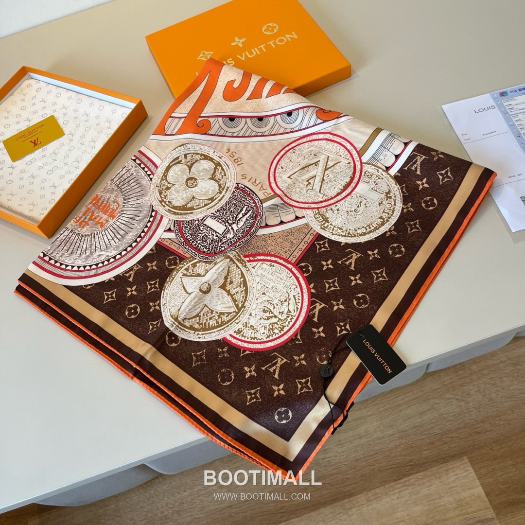 Louis Vuitton Malles Merveilleuses Monogram Silk Square Scarf 100% Mulberry Silk Print Scarf 루이비통 말르 메르베유즈 모노그램 실크 스퀘어 스카프 90cm 4