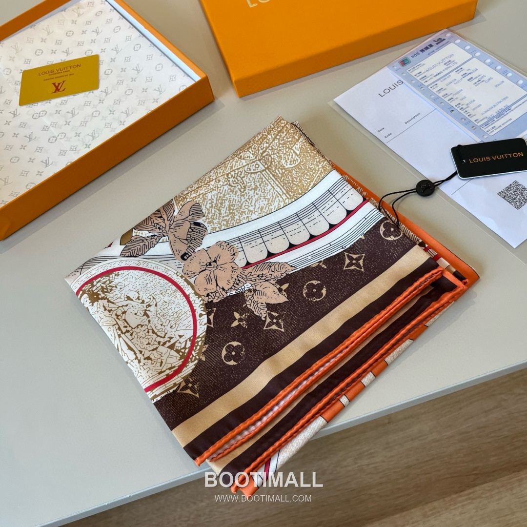 Louis Vuitton Malles Merveilleuses Monogram Silk Square Scarf 100% Mulberry Silk Print Scarf 루이비통 말르 메르베유즈 모노그램 실크 스퀘어 스카프 90cm 5