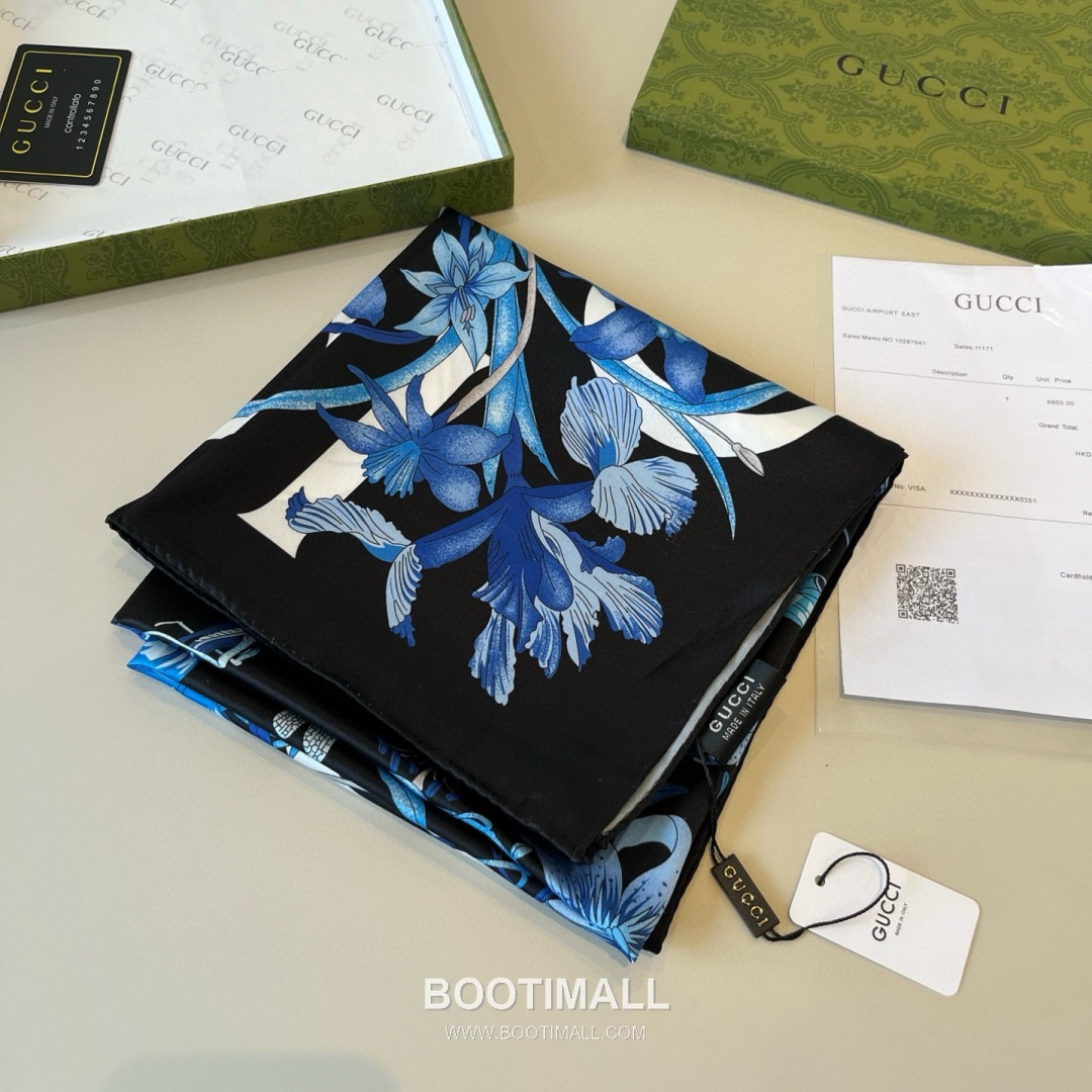 Gucci Logo Floral Silk Square Scarf 100% Silk Print Scarf 구찌 로고 플로럴 실크 스퀘어 스카프 90cm 2