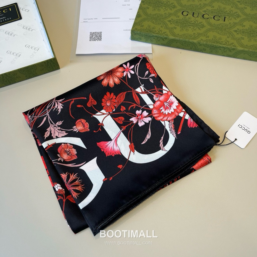 Gucci Logo Floral Silk Square Scarf 100% Silk Print Scarf 구찌 로고 플로럴 실크 스퀘어 스카프 90cm 3