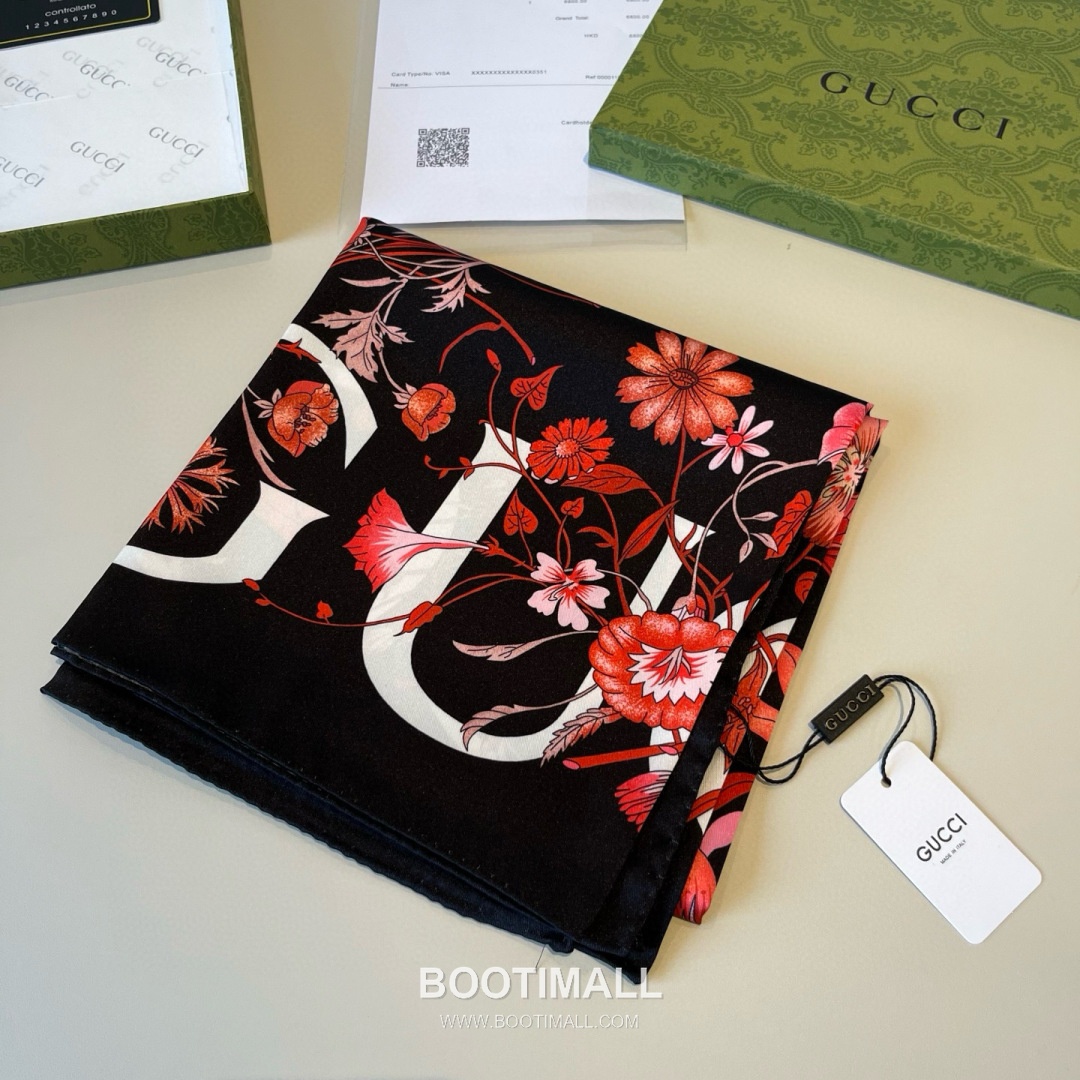 Gucci Logo Floral Silk Square Scarf 100% Silk Print Scarf 구찌 로고 플로럴 실크 스퀘어 스카프 90cm 4