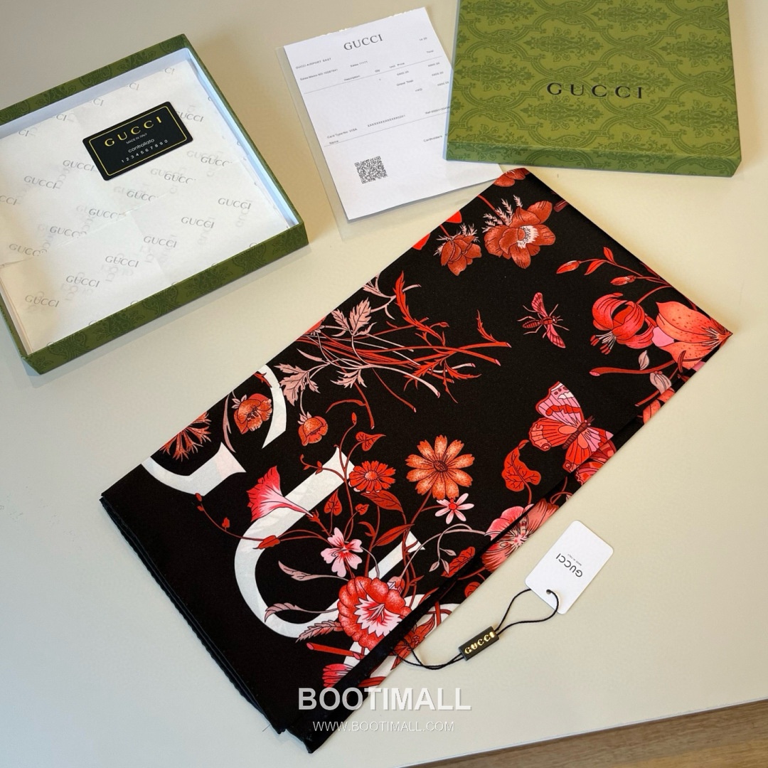 Gucci Logo Floral Silk Square Scarf 100% Silk Print Scarf 구찌 로고 플로럴 실크 스퀘어 스카프 90cm 5