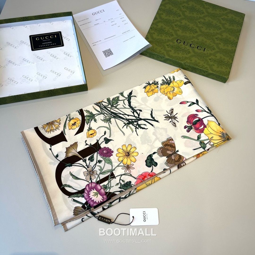 Gucci Logo Floral Silk Square Scarf 100% Silk Print Scarf 구찌 로고 플로럴 실크 스퀘어 스카프 90cm 4