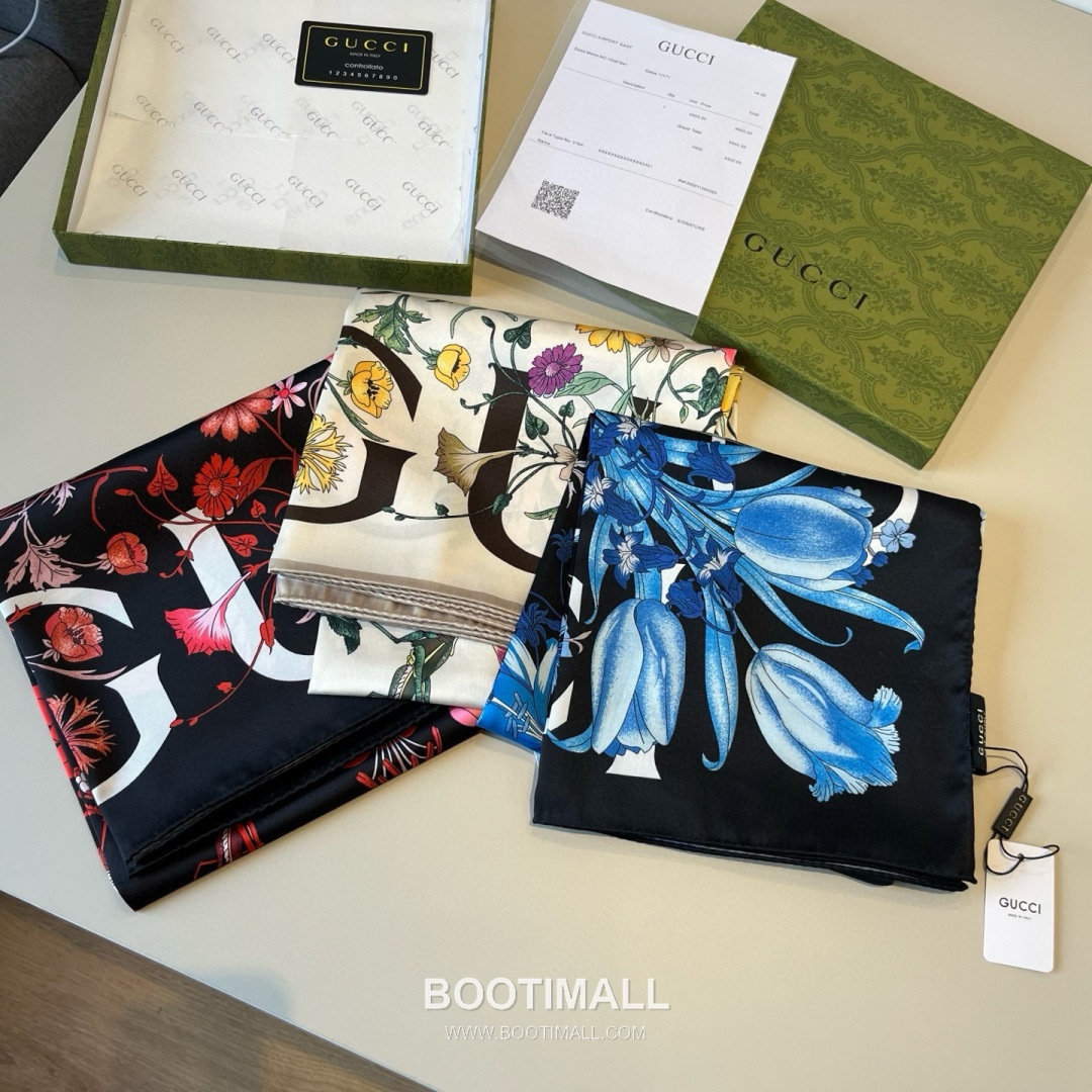 Gucci Logo Floral Silk Square Scarf 100% Silk Print Scarf 구찌 로고 플로럴 실크 스퀘어 스카프 90cm 9