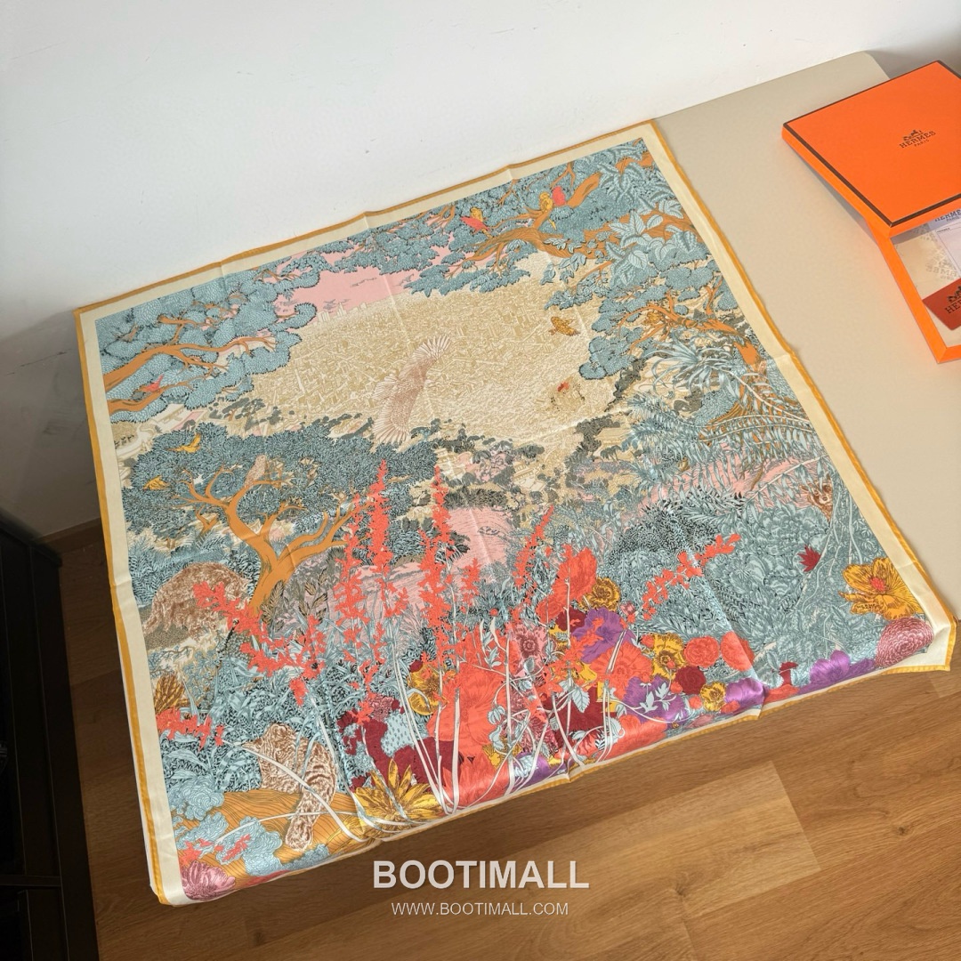 Hermes Retour a la Nature Silk Square Scarf 100% Silk Print Scarf 에르메스 리투르 아 라 나튀르 실크 스퀘어 스카프 90cm 1