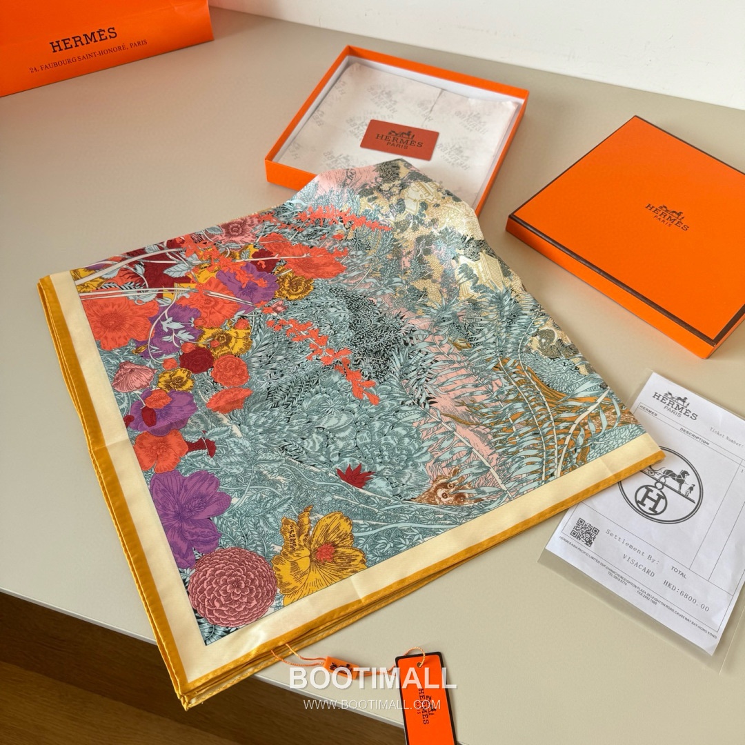 Hermes Retour a la Nature Silk Square Scarf 100% Silk Print Scarf 에르메스 리투르 아 라 나튀르 실크 스퀘어 스카프 90cm 3