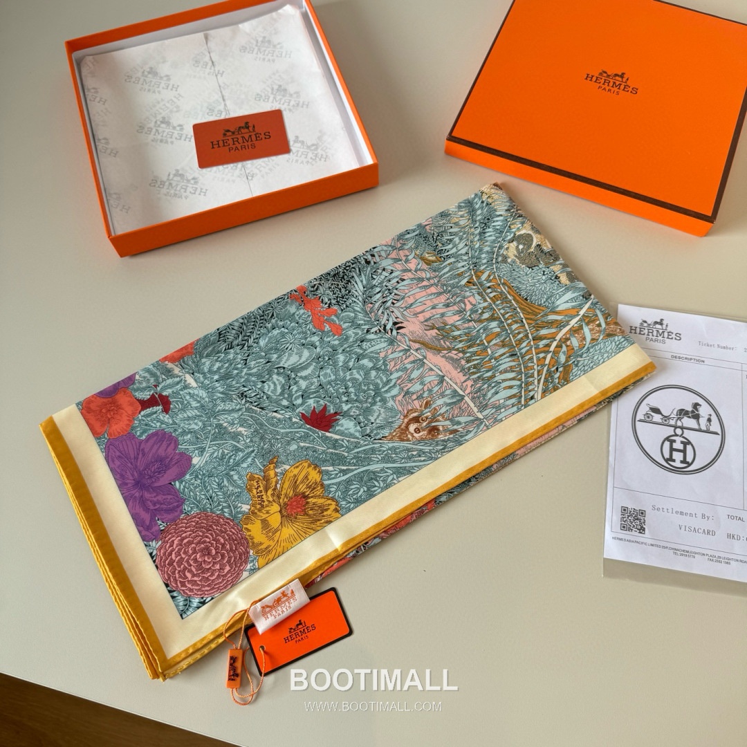 Hermes Retour a la Nature Silk Square Scarf 100% Silk Print Scarf 에르메스 리투르 아 라 나튀르 실크 스퀘어 스카프 90cm 4