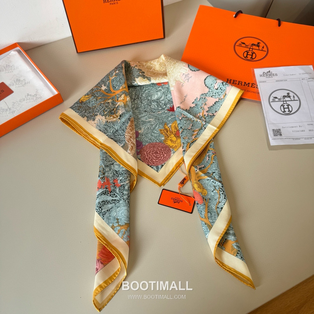 Hermes Retour a la Nature Silk Square Scarf 100% Silk Print Scarf 에르메스 리투르 아 라 나튀르 실크 스퀘어 스카프 90cm 5
