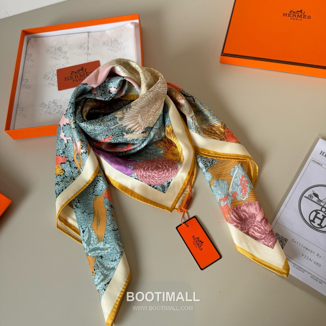 Hermes Retour a la Nature Silk Square Scarf 100% Silk Print Scarf 에르메스 리투르 아 라 나튀르 실크 스퀘어 스카프 90cm 6