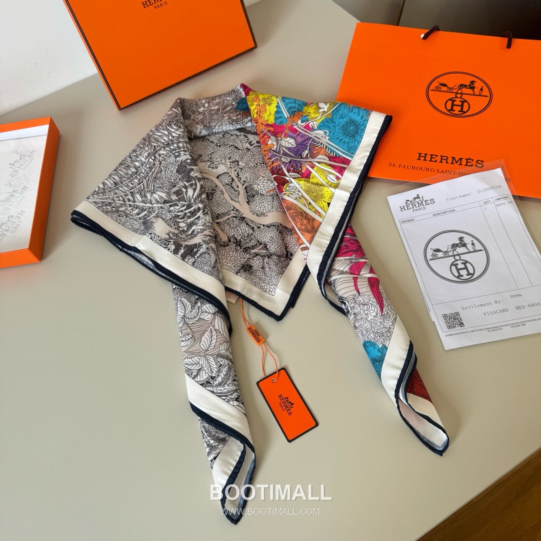 Hermes Retour a la Nature Silk Square Scarf 100% Silk Print Scarf 에르메스 리투르 아 라 나튀르 실크 스퀘어 스카프 90cm 5