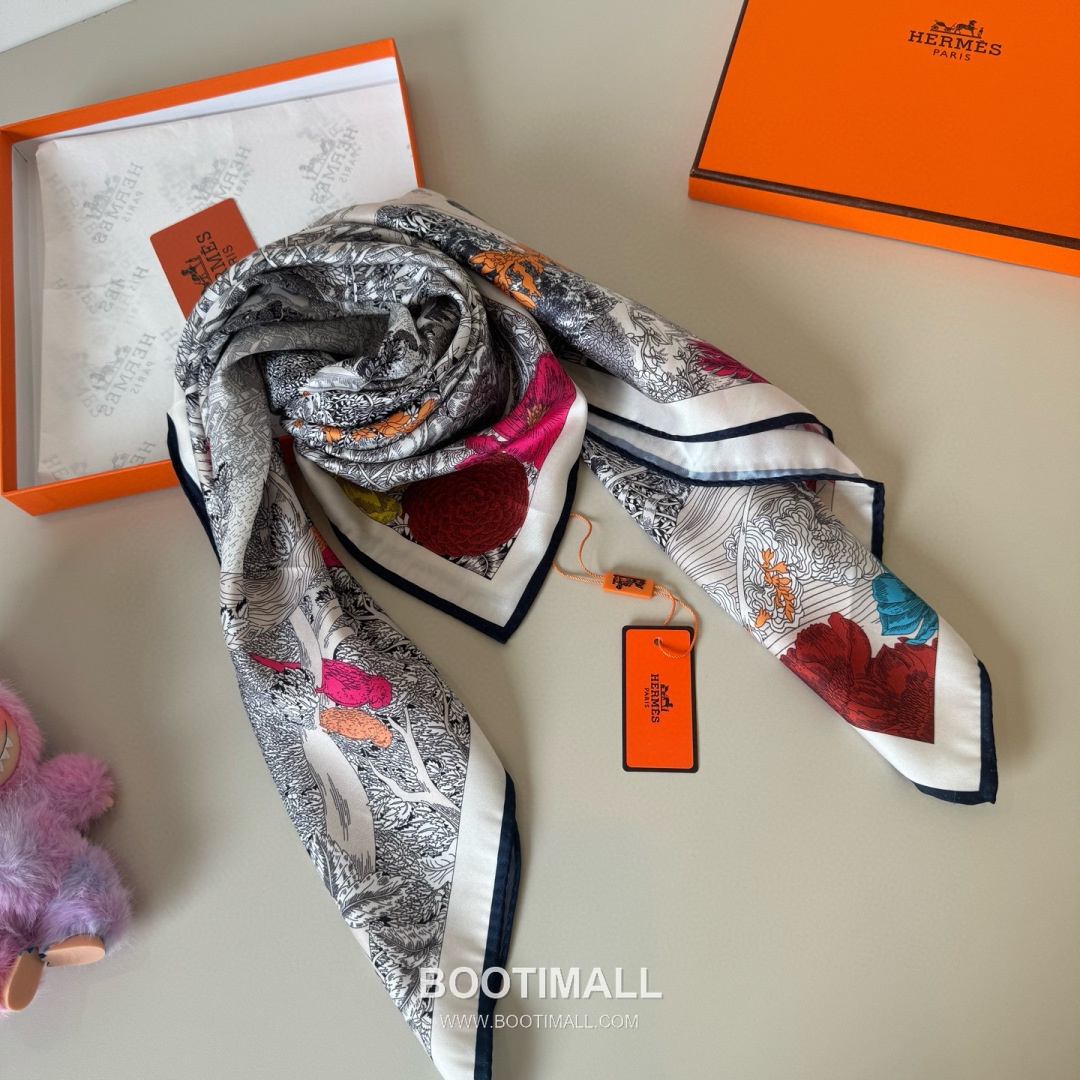 Hermes Retour a la Nature Silk Square Scarf 100% Silk Print Scarf 에르메스 리투르 아 라 나튀르 실크 스퀘어 스카프 90cm 6