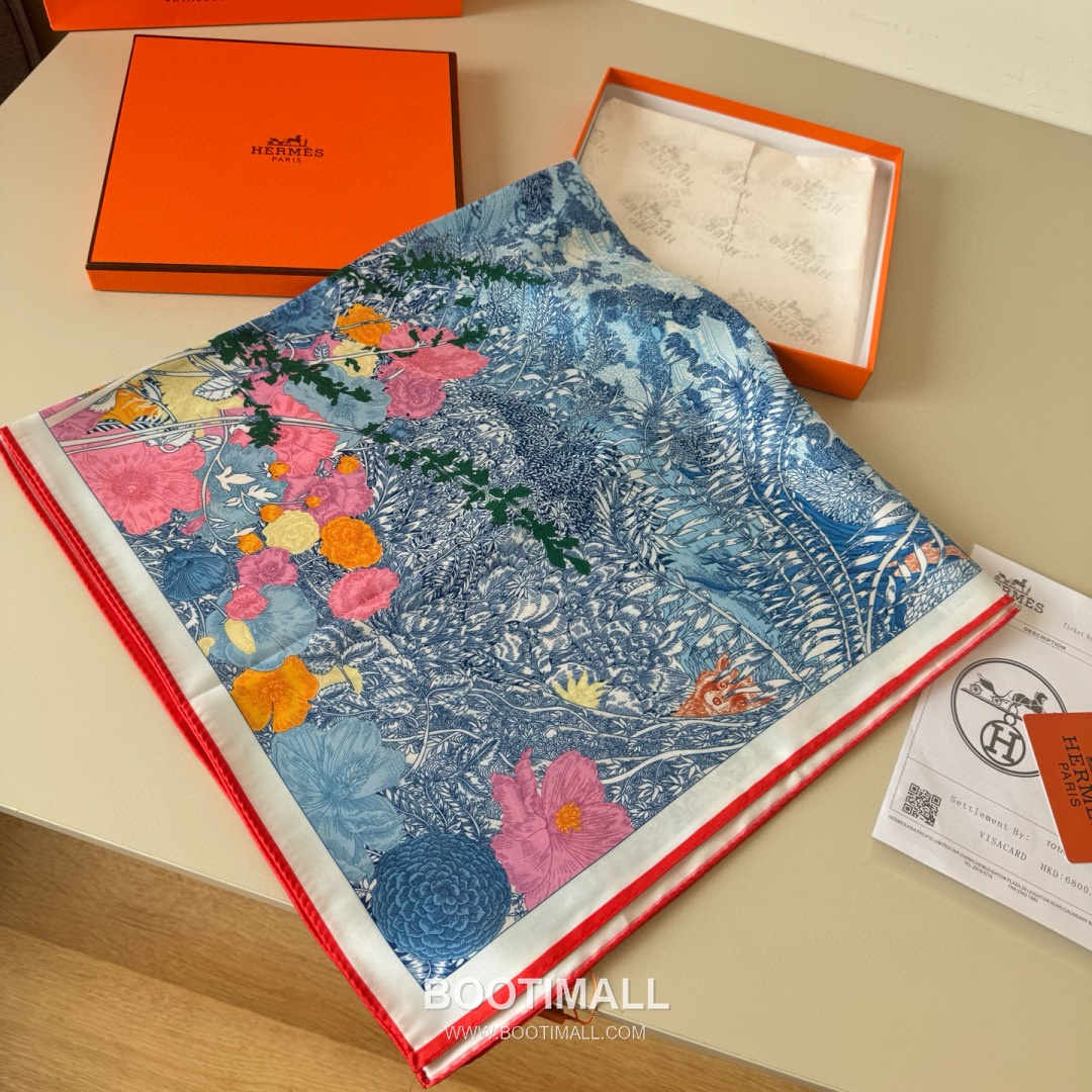 Hermes Retour a la Nature Silk Square Scarf 100% Silk Print Scarf 에르메스 리투르 아 라 나튀르 실크 스퀘어 스카프 90cm 3