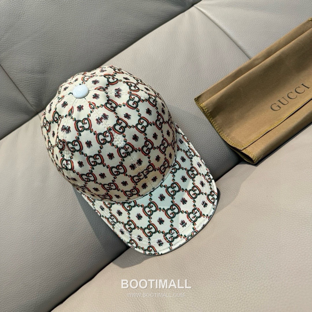 Gucci Double G Insect Print Canvas Leather Strap Baseball Cap 구찌 더블 G 인섹트 프린트 캔버스 가죽 스트랩 베이스볼 캡 56cm 1