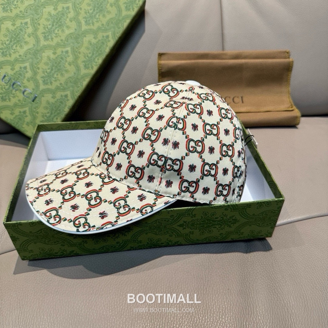 Gucci Double G Insect Print Canvas Leather Strap Baseball Cap 구찌 더블 G 인섹트 프린트 캔버스 가죽 스트랩 베이스볼 캡 56cm 3