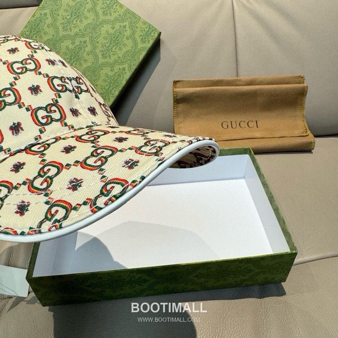 Gucci Double G Insect Print Canvas Leather Strap Baseball Cap 구찌 더블 G 인섹트 프린트 캔버스 가죽 스트랩 베이스볼 캡 56cm 5
