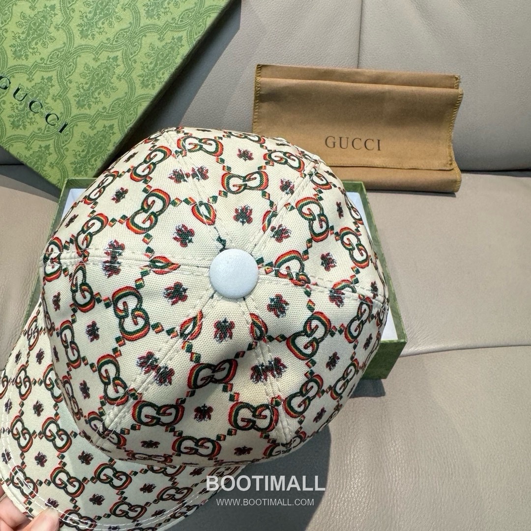 Gucci Double G Insect Print Canvas Leather Strap Baseball Cap 구찌 더블 G 인섹트 프린트 캔버스 가죽 스트랩 베이스볼 캡 56cm 6