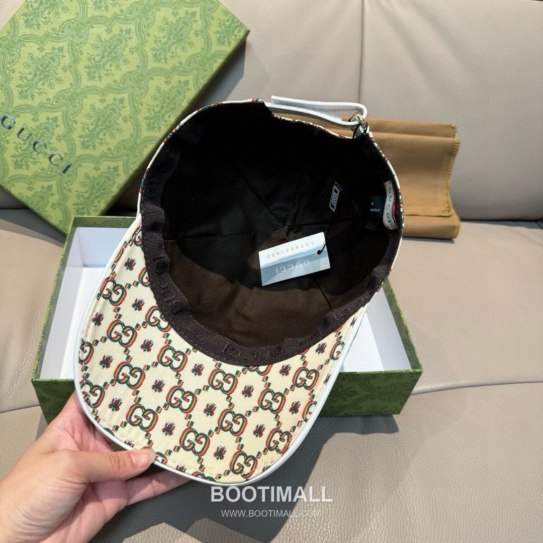 Gucci Double G Insect Print Canvas Leather Strap Baseball Cap 구찌 더블 G 인섹트 프린트 캔버스 가죽 스트랩 베이스볼 캡 56cm 8