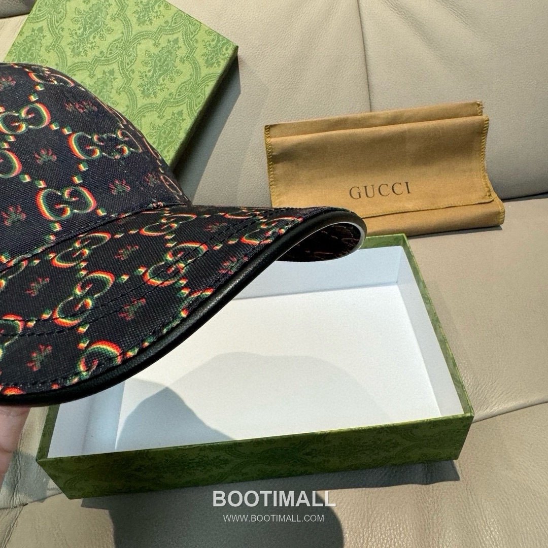 Gucci Double G Insect Print Canvas Leather Strap Baseball Cap 구찌 더블 G 인섹트 프린트 캔버스 가죽 스트랩 베이스볼 캡 56cm 5