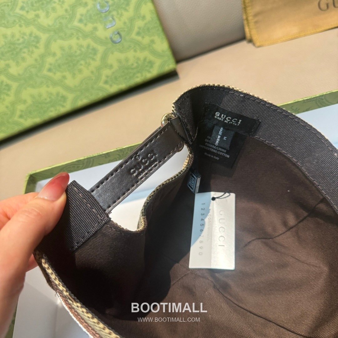 Gucci Double G Insect Print Canvas Leather Strap Baseball Cap 구찌 더블 G 인섹트 프린트 캔버스 가죽 스트랩 베이스볼 캡 56cm 8