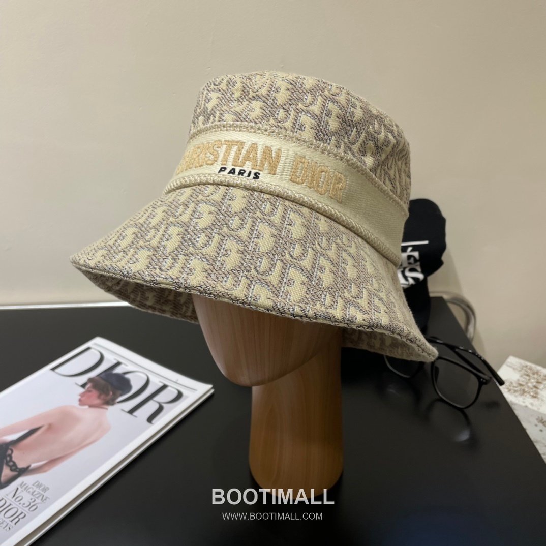 Dior Logo Linen Cotton Blend Bucket Hat 디올 로고 린넨 코튼 혼방 버킷 햇 56cm 1