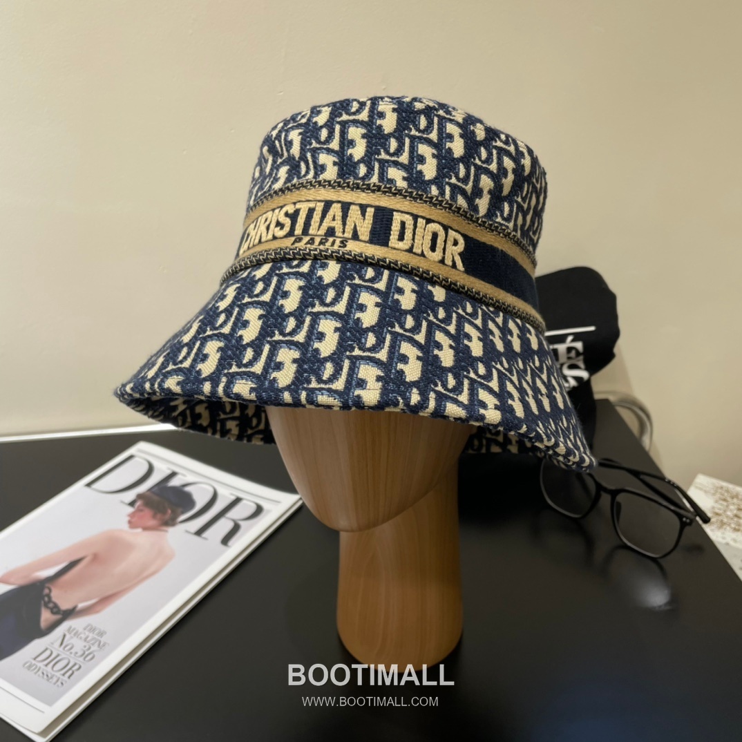 Dior Logo Linen Cotton Blend Bucket Hat 디올 로고 린넨 코튼 혼방 버킷 햇 56cm 1