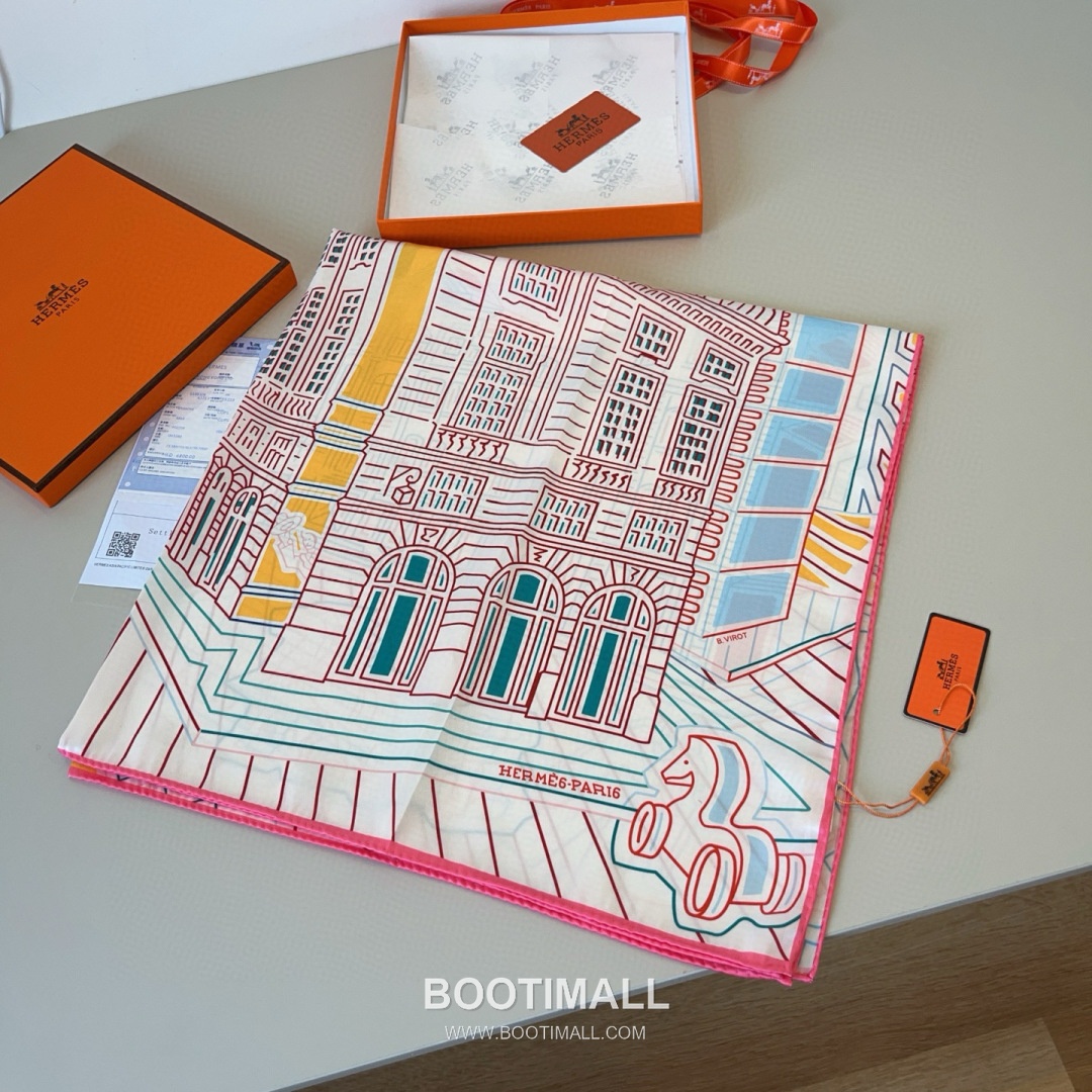 Hermes City of Fortune Silk Square Scarf 100% Silk Print Scarf 에르메스 시티 오브 포춘 실크 스퀘어 스카프 90cm 2