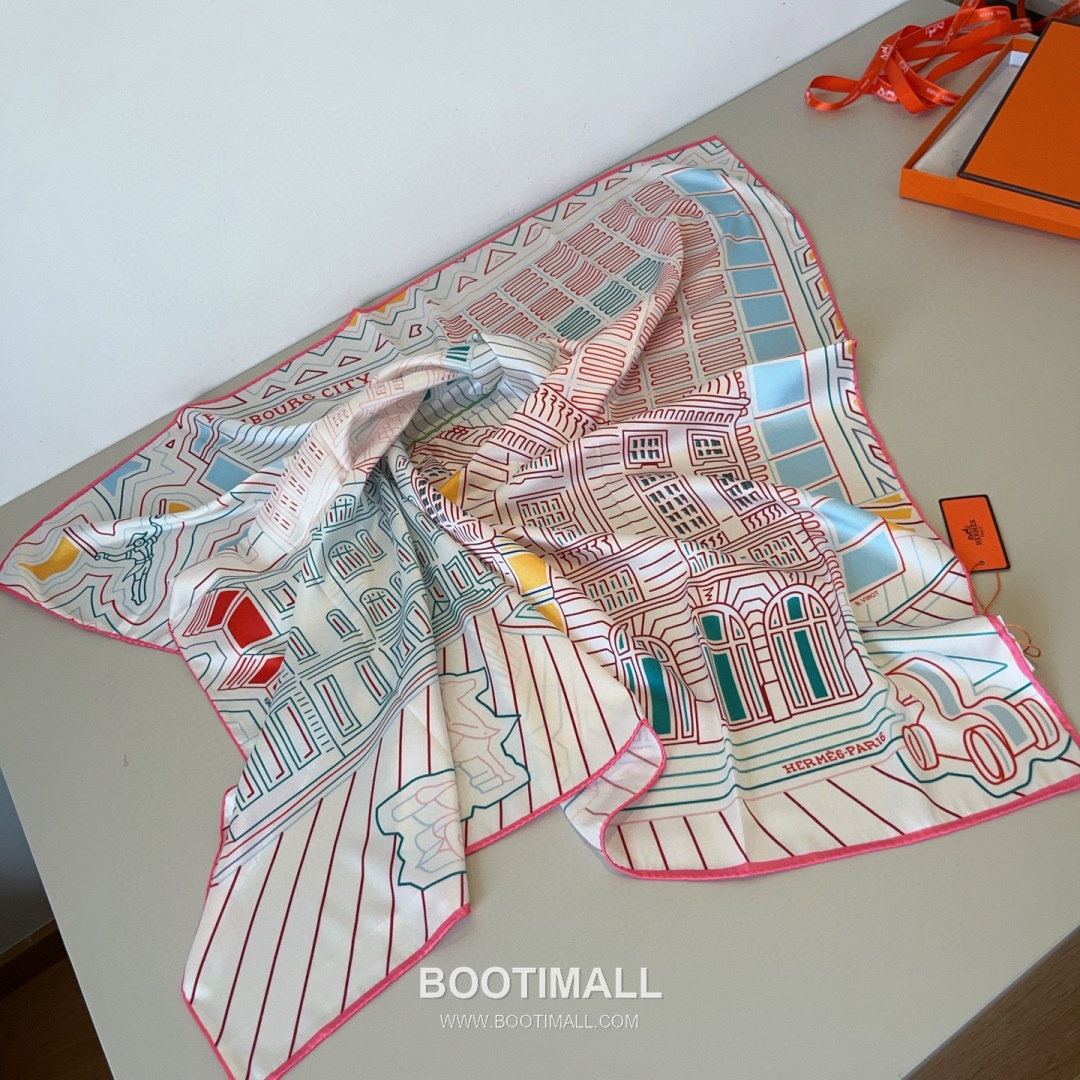 Hermes City of Fortune Silk Square Scarf 100% Silk Print Scarf 에르메스 시티 오브 포춘 실크 스퀘어 스카프 90cm 6
