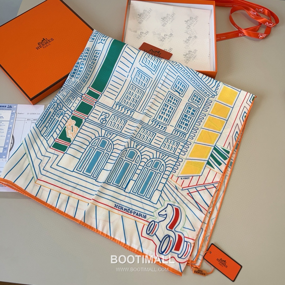 Hermes City of Fortune Silk Square Scarf 100% Silk Print Scarf 에르메스 시티 오브 포춘 실크 스퀘어 스카프 90cm 2