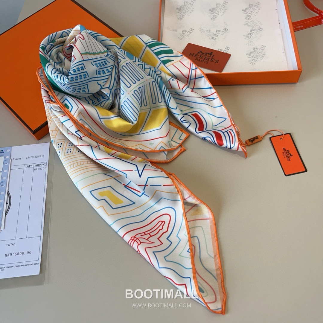 Hermes City of Fortune Silk Square Scarf 100% Silk Print Scarf 에르메스 시티 오브 포춘 실크 스퀘어 스카프 90cm 4