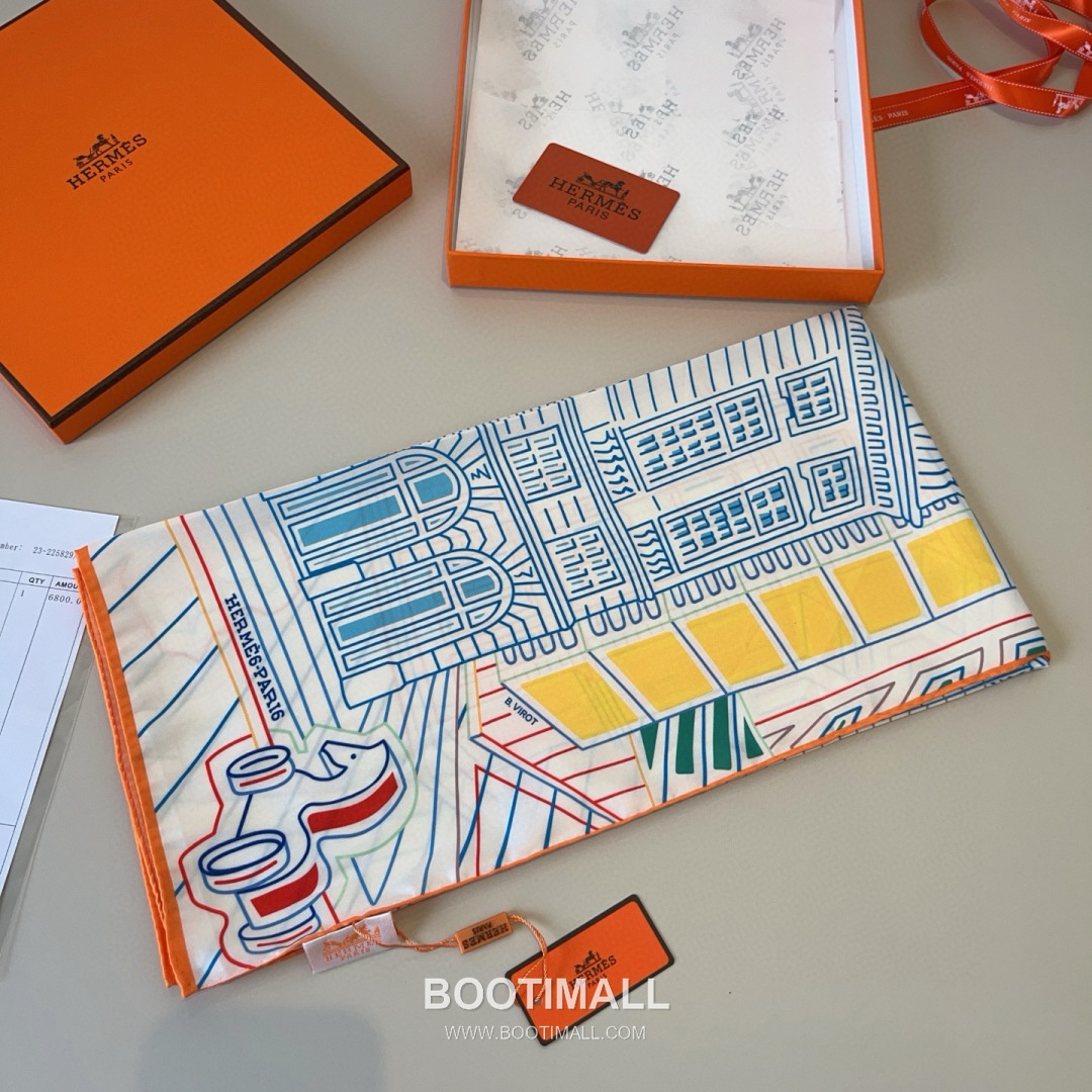 Hermes City of Fortune Silk Square Scarf 100% Silk Print Scarf 에르메스 시티 오브 포춘 실크 스퀘어 스카프 90cm 7