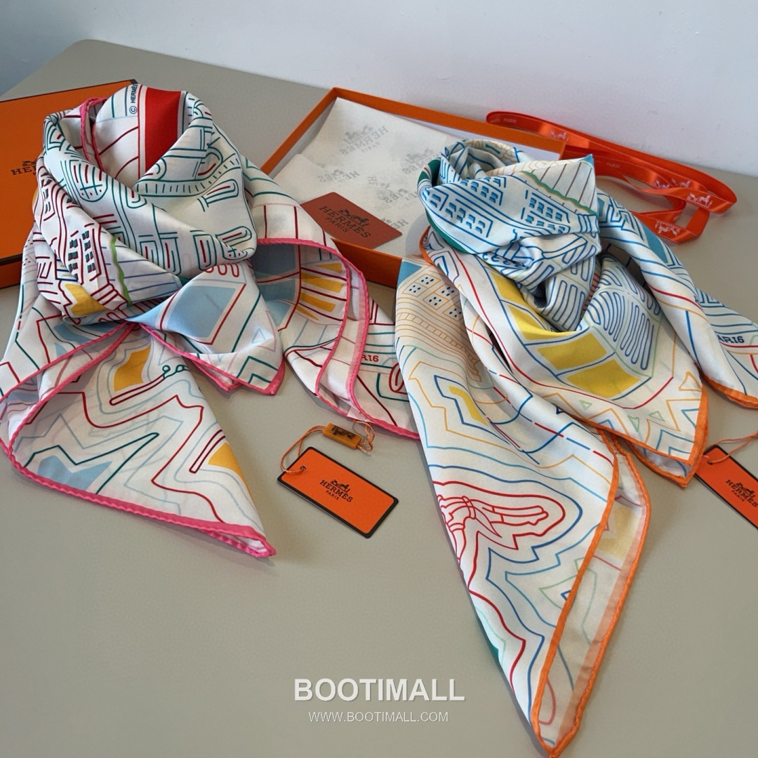 Hermes City of Fortune Silk Square Scarf 100% Silk Print Scarf 에르메스 시티 오브 포춘 실크 스퀘어 스카프 90cm 8