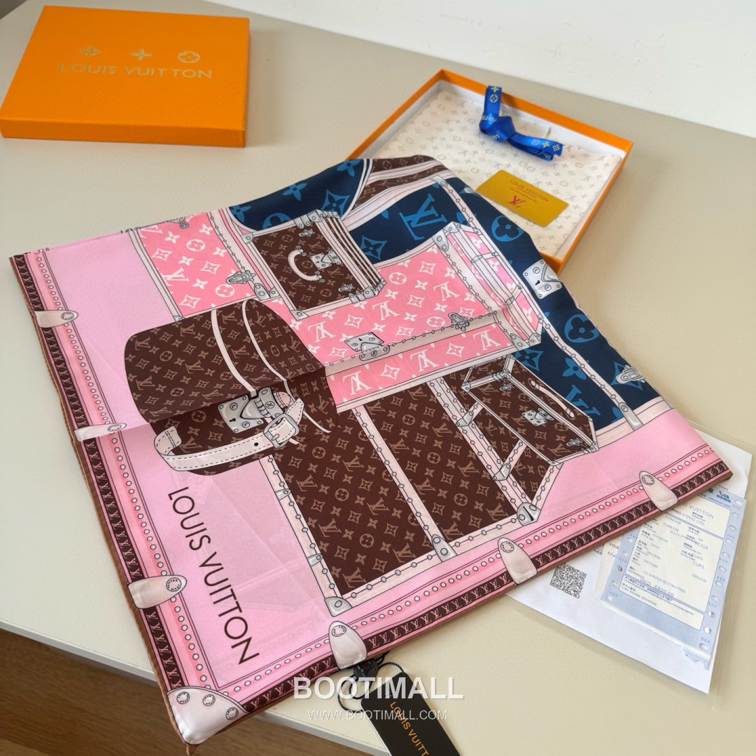 Louis Vuitton Let's Go Trunk Motif Silk Square Scarf 100% Silk Print Scarf 루이비통 렛츠고 트렁크 모티프 실크 스퀘어 스카프 90cm 2