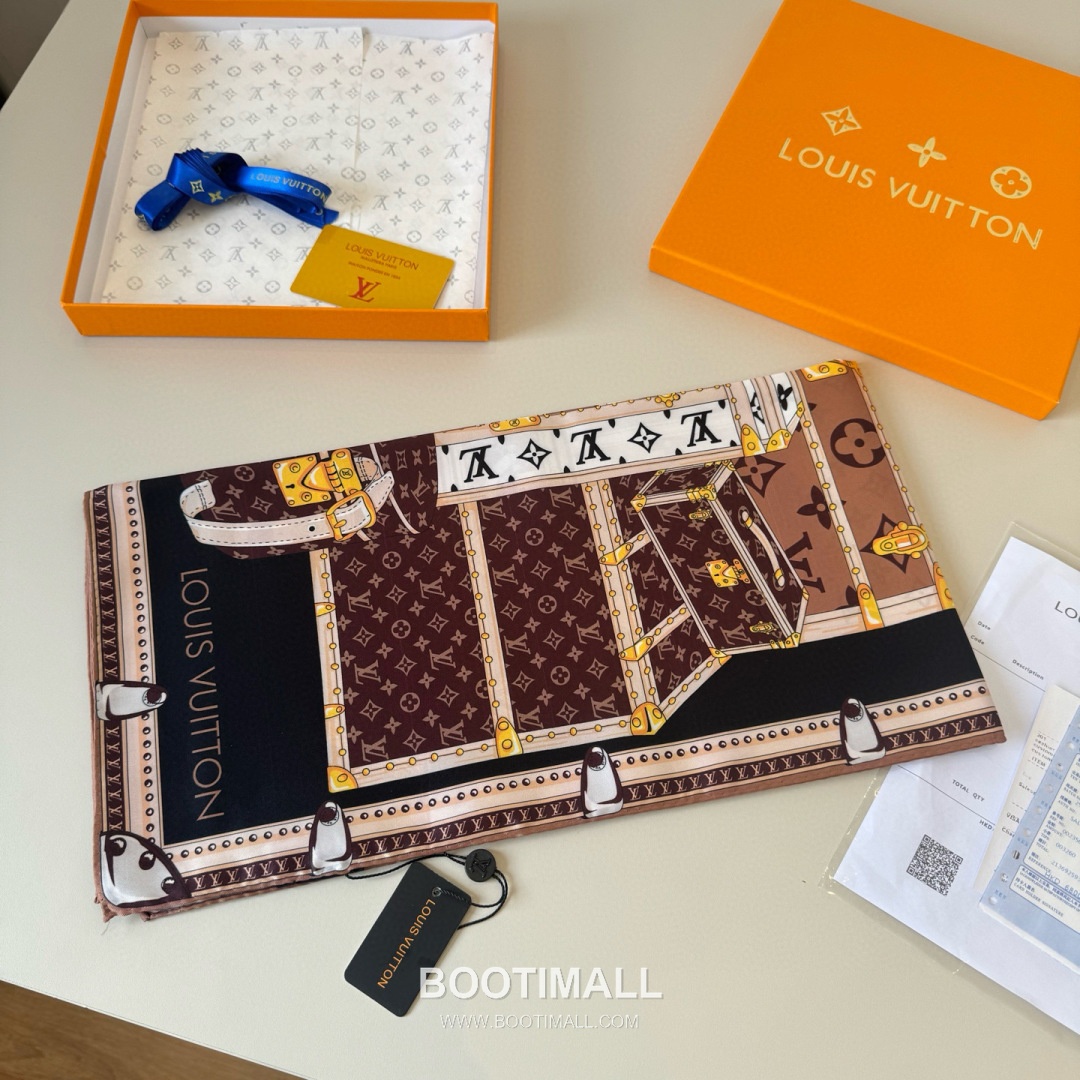 Louis Vuitton Let's Go Trunk Motif Silk Square Scarf 100% Silk Print Scarf 루이비통 렛츠고 트렁크 모티프 실크 스퀘어 스카프 90cm 3