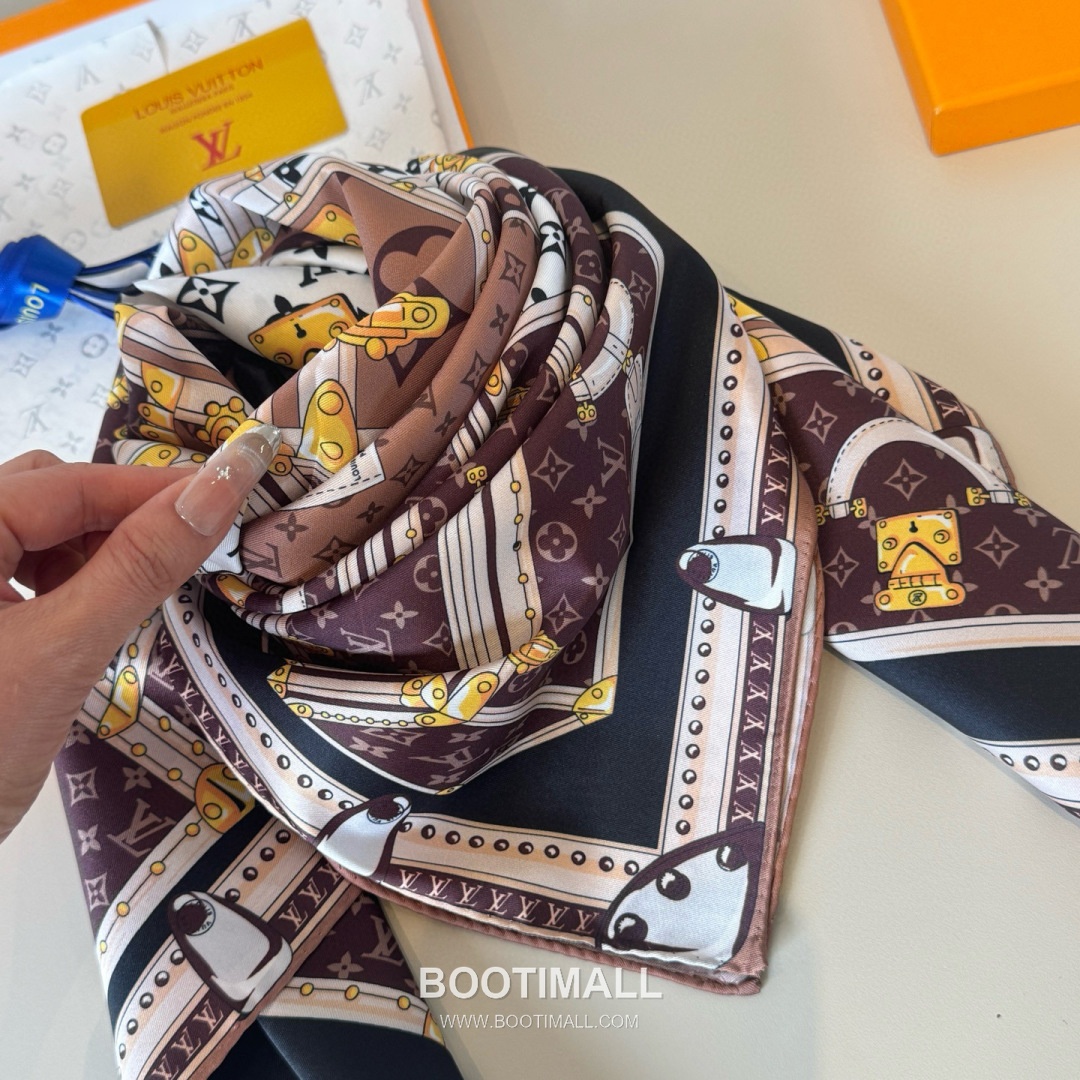 Louis Vuitton Let's Go Trunk Motif Silk Square Scarf 100% Silk Print Scarf 루이비통 렛츠고 트렁크 모티프 실크 스퀘어 스카프 90cm 7