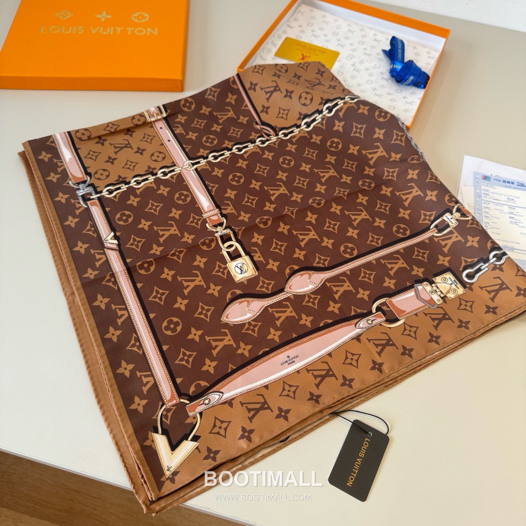 Louis Vuitton Monogram Belt Motif Silk Twill Square Scarf 100% Silk Twill Print Scarf 루이비통 모노그램 벨트 모티프 실크 트윌 스퀘어 스카프 90cm 3