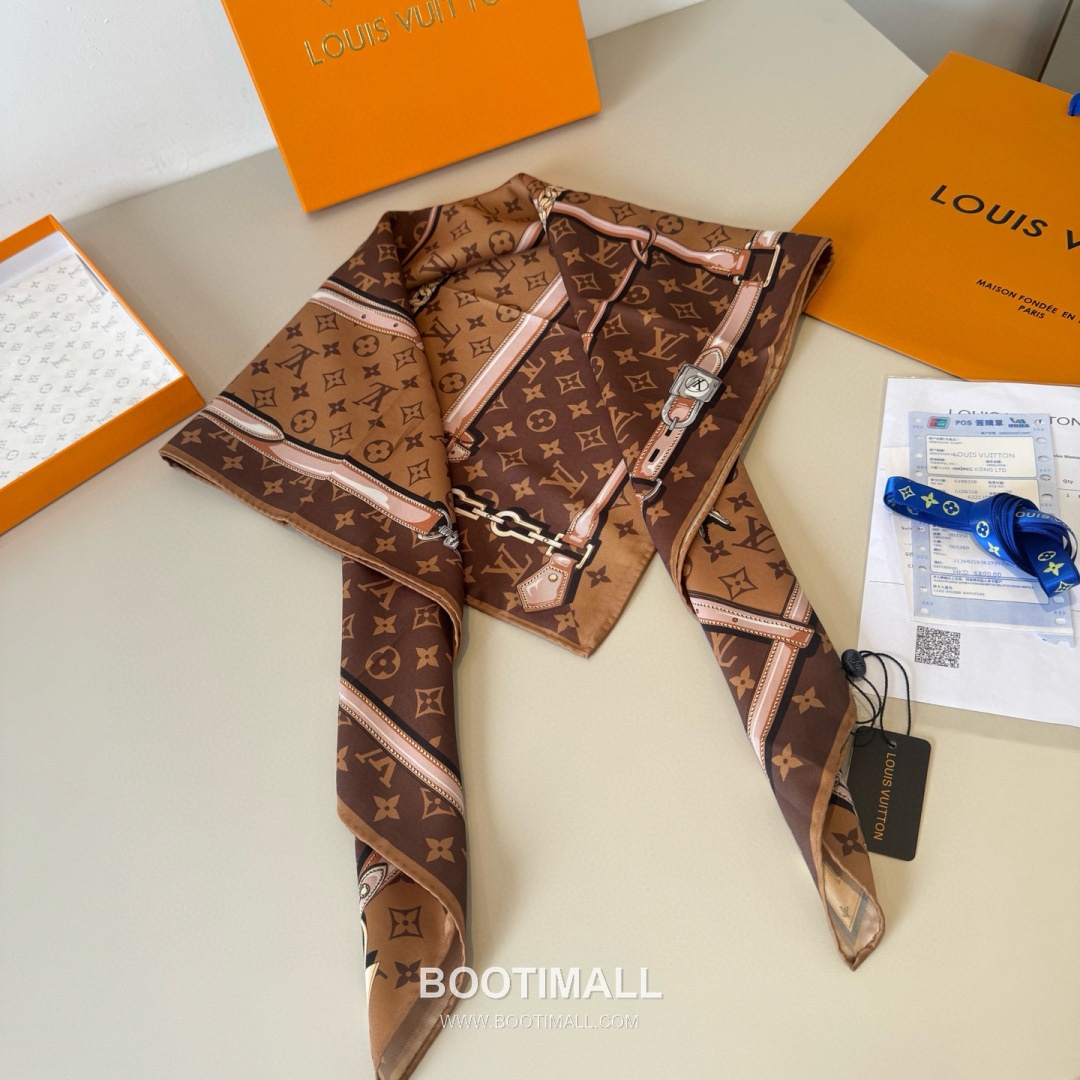 Louis Vuitton Monogram Belt Motif Silk Twill Square Scarf 100% Silk Twill Print Scarf 루이비통 모노그램 벨트 모티프 실크 트윌 스퀘어 스카프 90cm 5