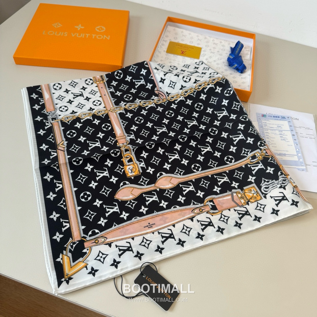 Louis Vuitton Monogram Belt Motif Silk Twill Square Scarf 100% Silk Twill Print Scarf 루이비통 모노그램 벨트 모티프 실크 트윌 스퀘어 스카프 90cm 3