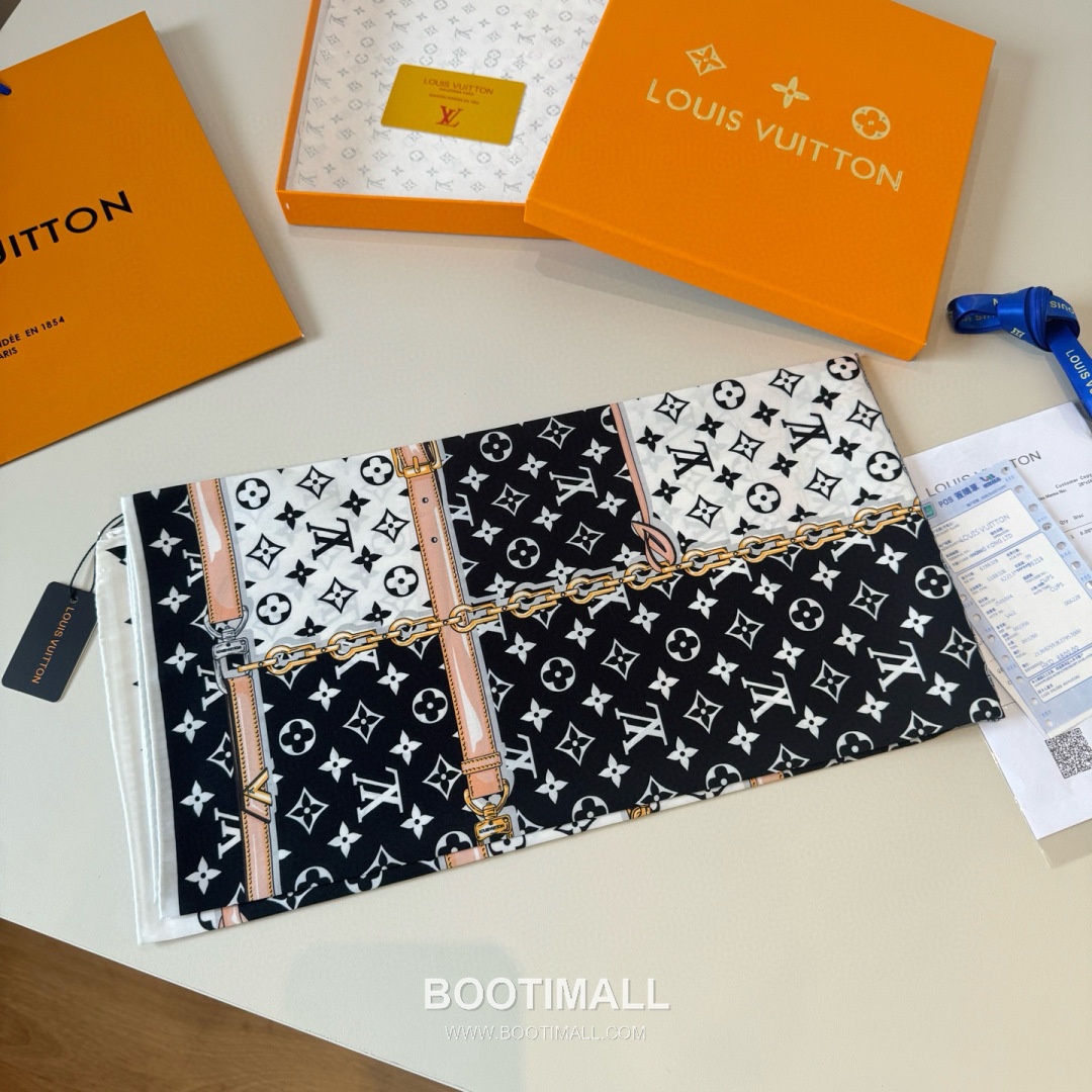 Louis Vuitton Monogram Belt Motif Silk Twill Square Scarf 100% Silk Twill Print Scarf 루이비통 모노그램 벨트 모티프 실크 트윌 스퀘어 스카프 90cm 4