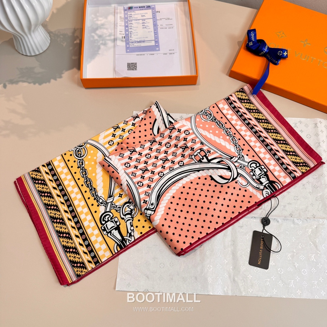 Louis Vuitton Chain Clover Monogram Silk Square Scarf 100% Silk Print Scarf 루이비통 체인 클로버 모노그램 실크 스퀘어 스카프 90cm 3